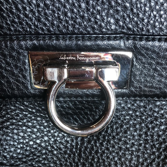 Salvatore Ferragamo Black Pebbled Leather Sofia Bag Silver tone hardware - Picture 8 of 16